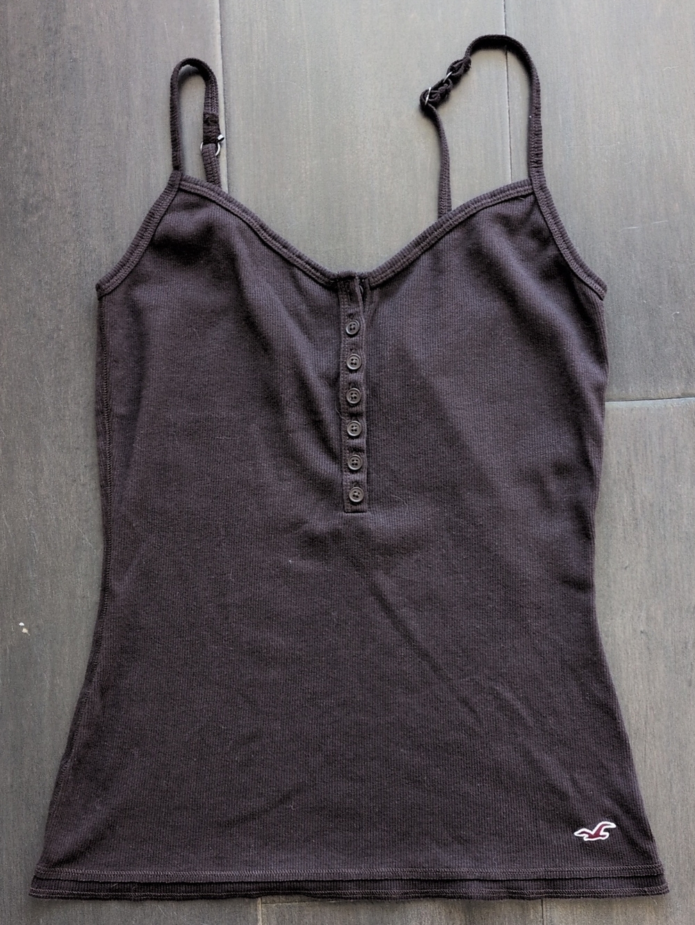 Hollister Chocolate Ribbed Henley Cami with Button Placket